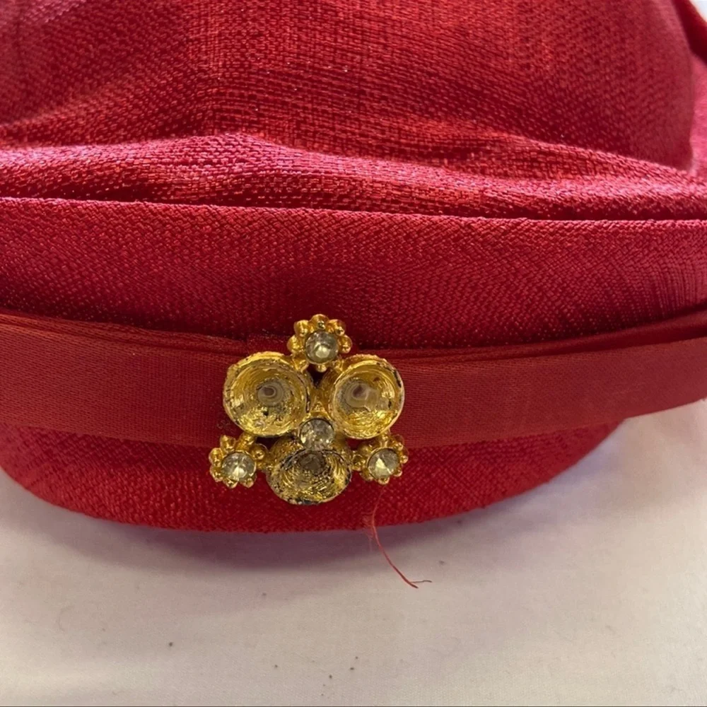 Vintage Hat Rhinestones Shimmer Red‎ Bow